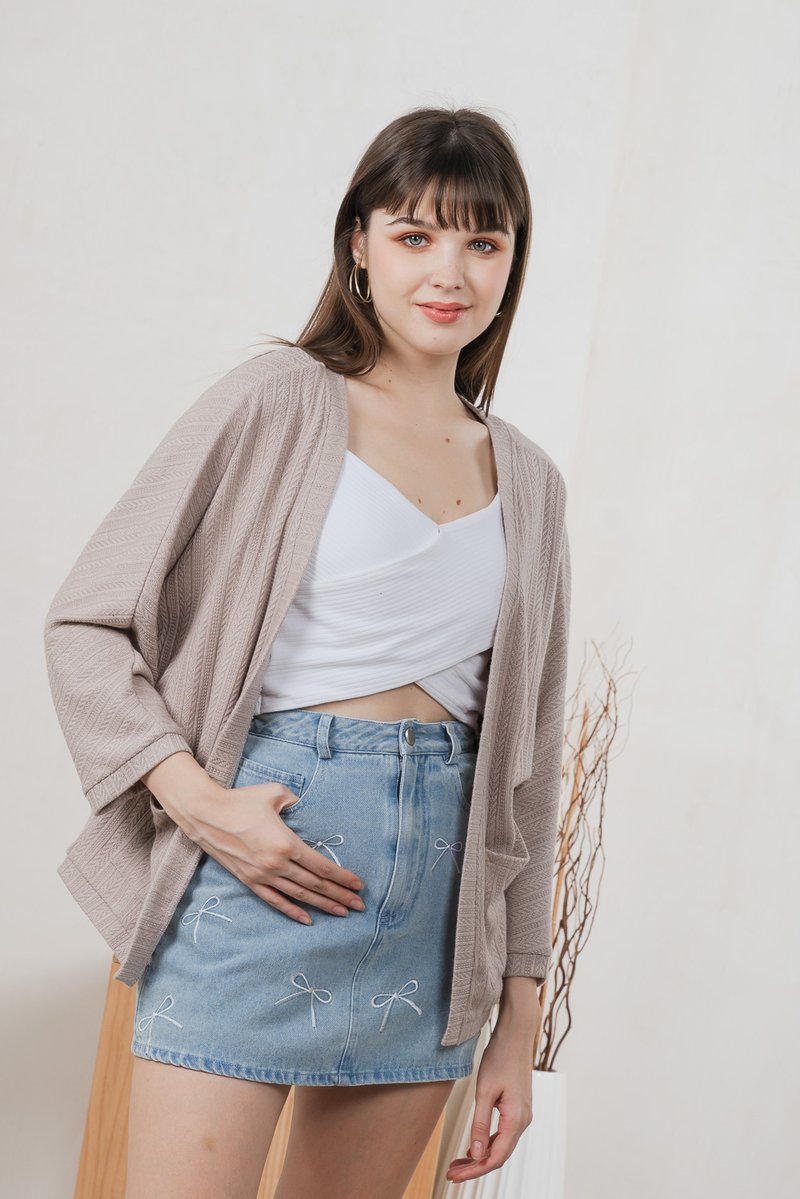 Aimee Ribbon Embroidery Denim Skort In Light Wash