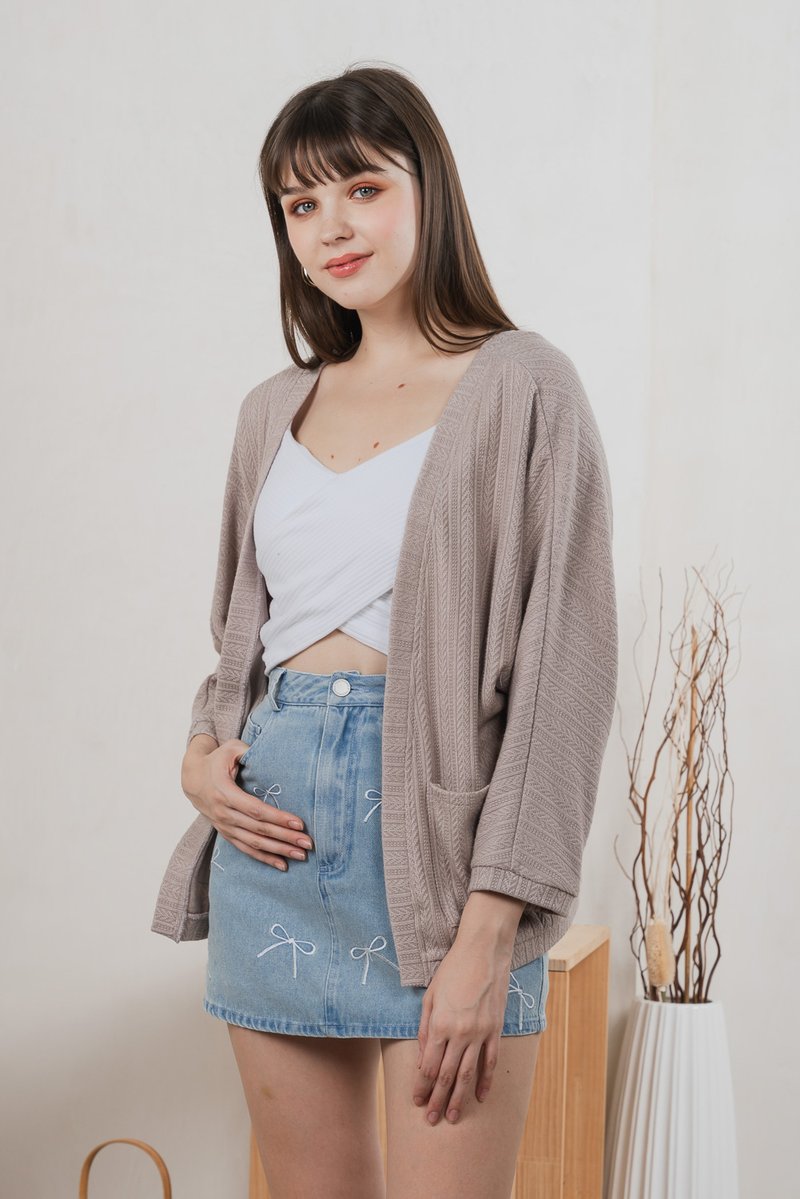 Aimee Ribbon Embroidery Denim Skort In Light Wash