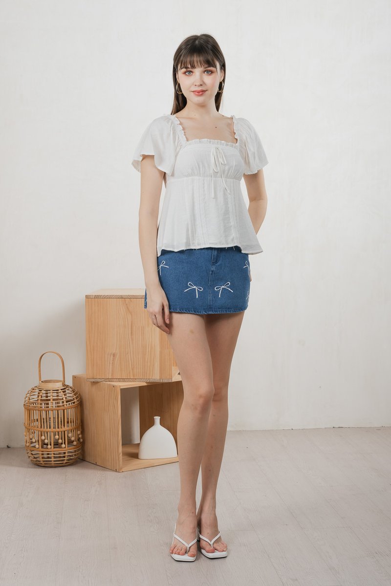 Lidith Textured Ribbon Lace Top In White