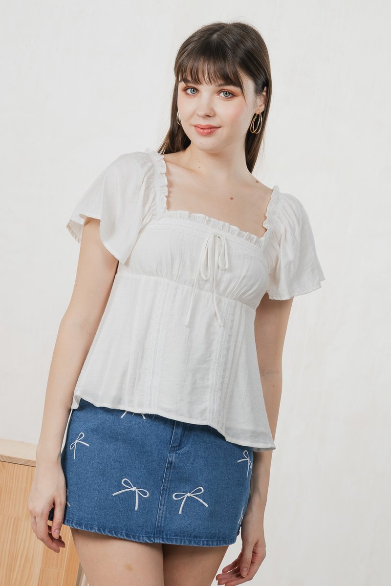 Lidith Textured Ribbon Lace Top In White
