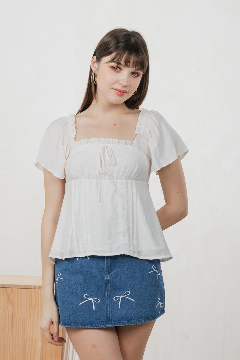 Lidith Textured Ribbon Lace Top In White