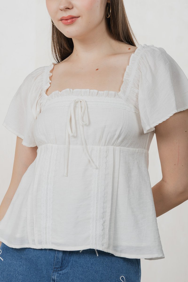 Lidith Textured Ribbon Lace Top In White