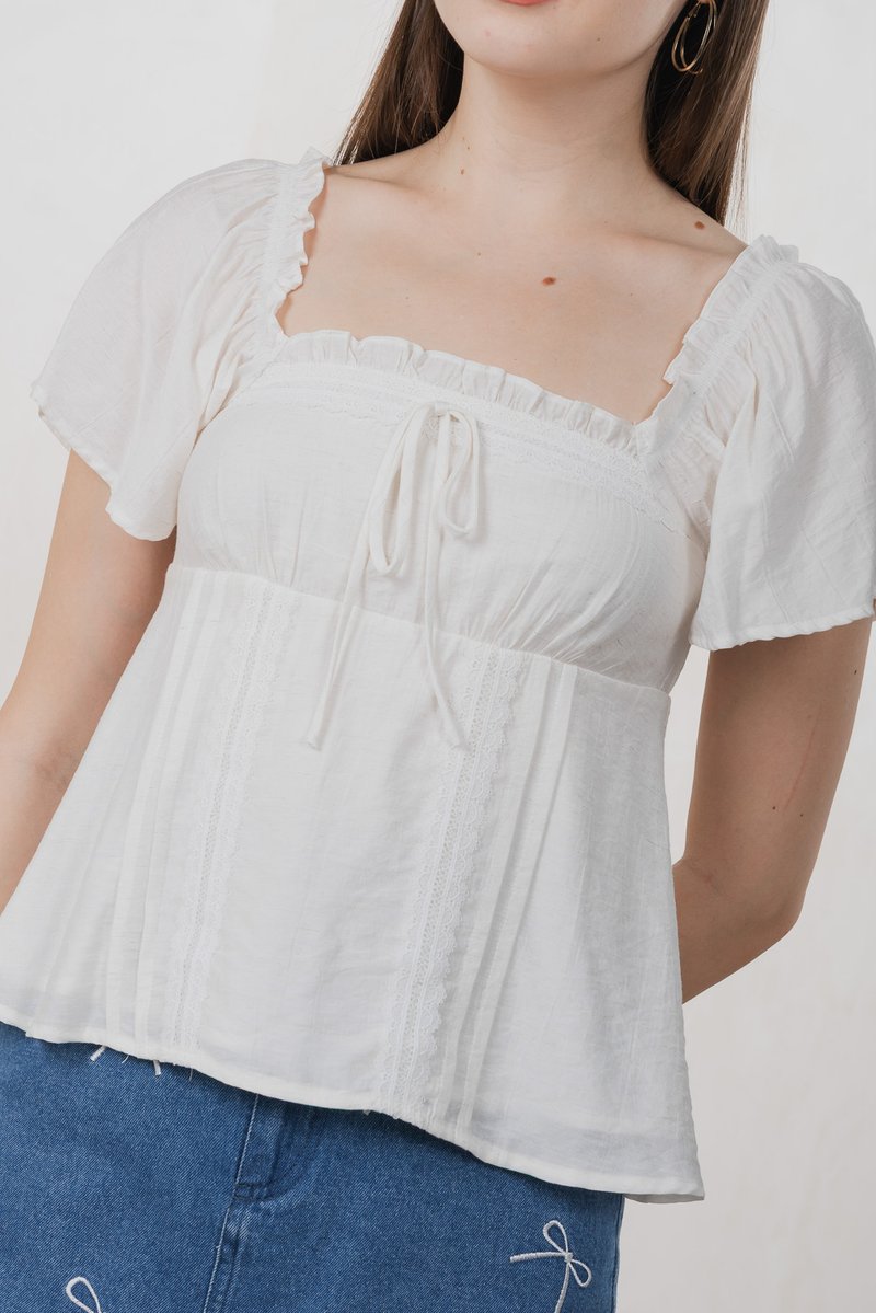 Lidith Textured Ribbon Lace Top In White