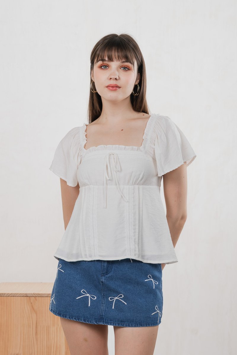 Lidith Textured Ribbon Lace Top In White