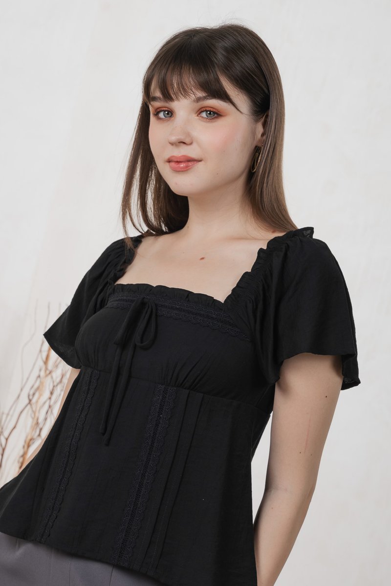 Lidith Textured Ribbon Lace Top In Black