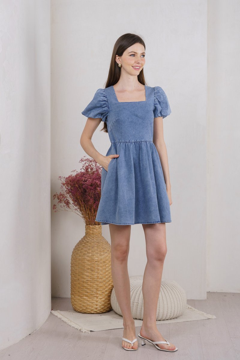 Dixie Denim Puff Sleeve Dress