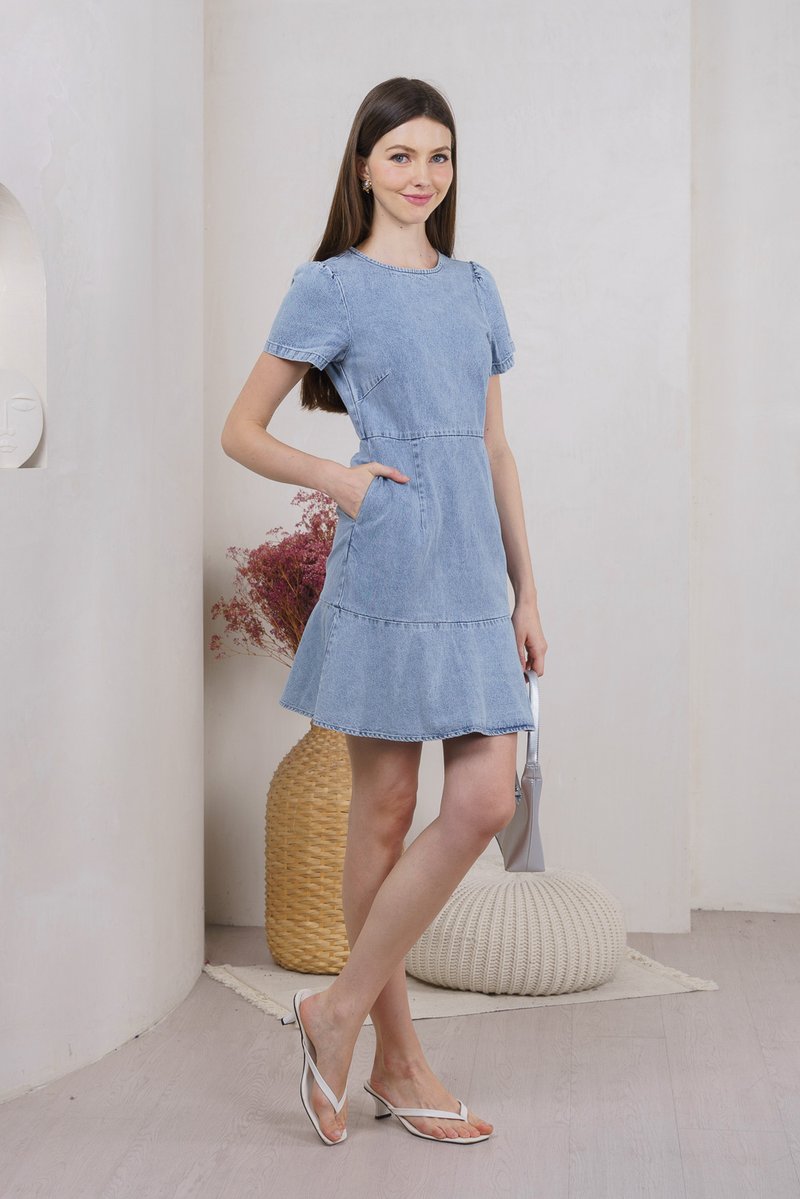 Dewy Denim Dropwaist Dress (XS)