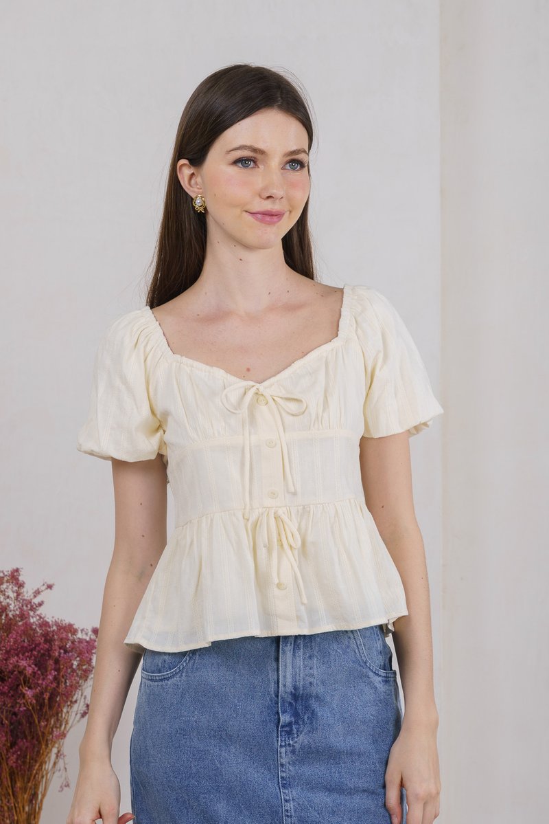 Believe Broidery Button Ribbon Top In Butter (XXL)
