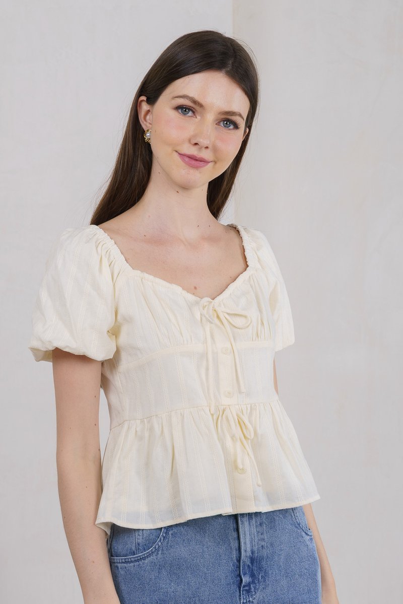Believe Broidery Button Ribbon Top In Butter (XXL)