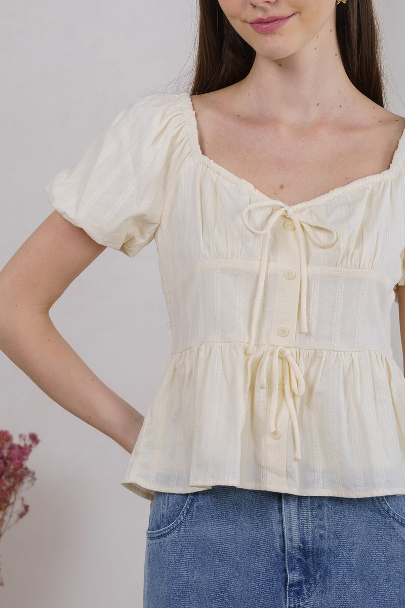 Believe Broidery Button Ribbon Top In Butter (XXL)