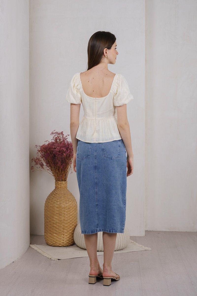 Believe Broidery Button Ribbon Top In Butter (XXL)