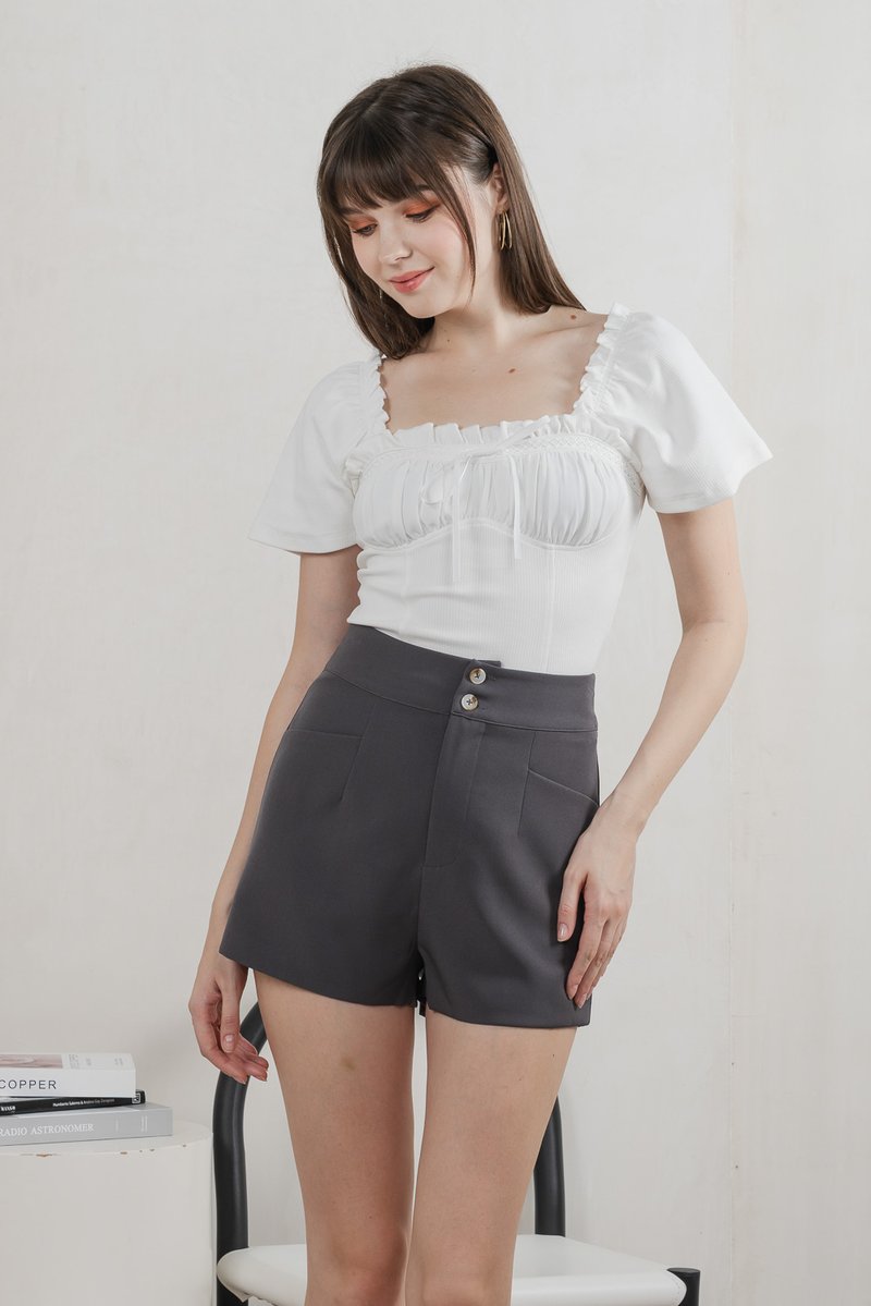 Grove Duo Button High Waist Shorts In Grey