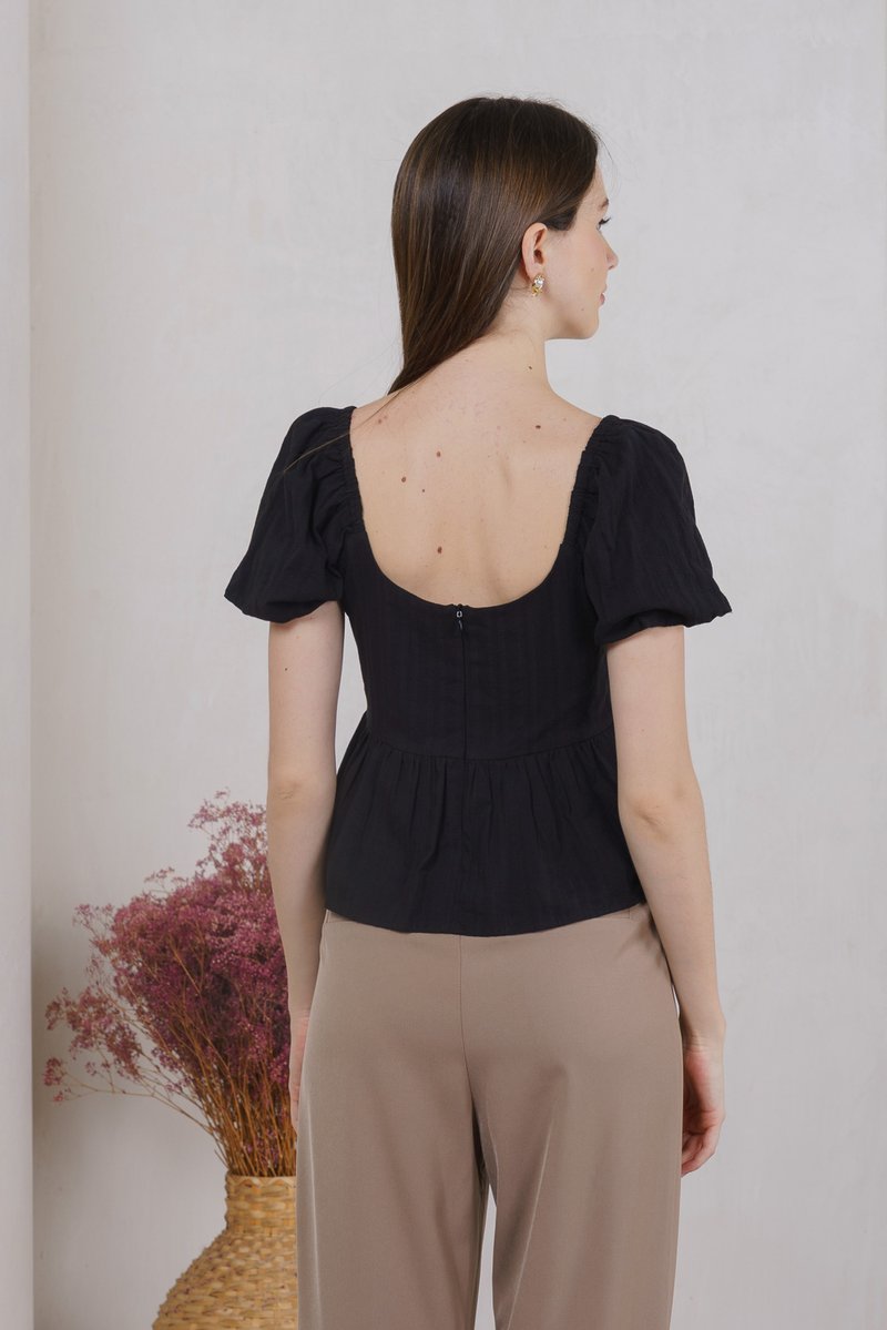 Believe Broidery Button Ribbon Top In Black