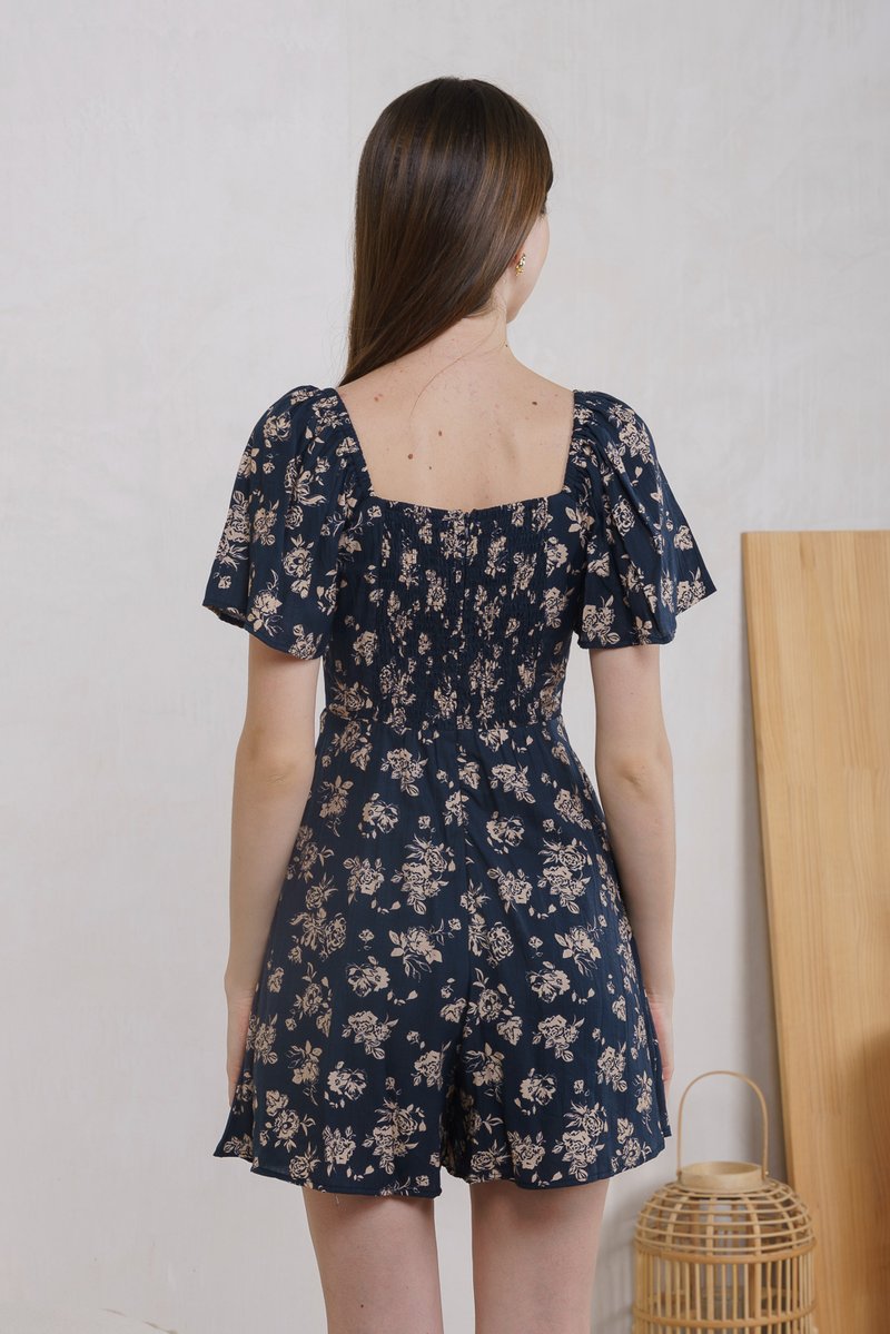 Frost Floral Romper In Navy (XS)