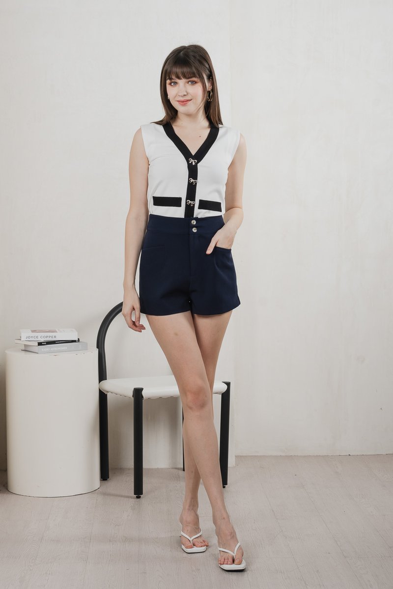 Grove Duo Button High Waist Shorts In Navy