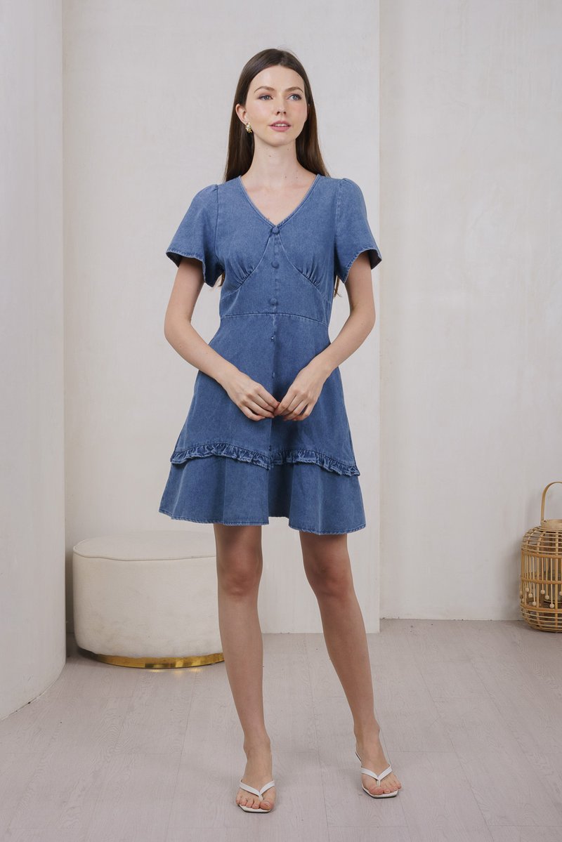 Rio Denim Empire Ruffles Dress (XS)