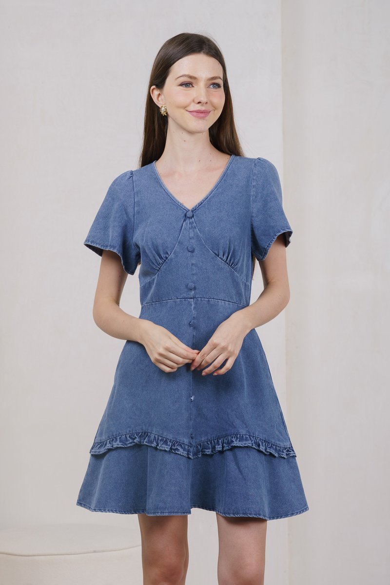 Rio Denim Empire Ruffles Dress (XS)