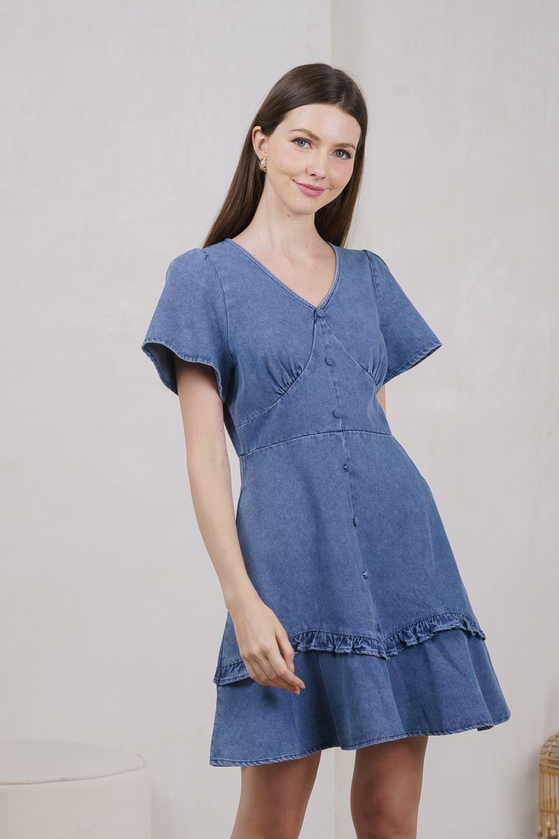 Rio Denim Empire Ruffles Dress (XS)