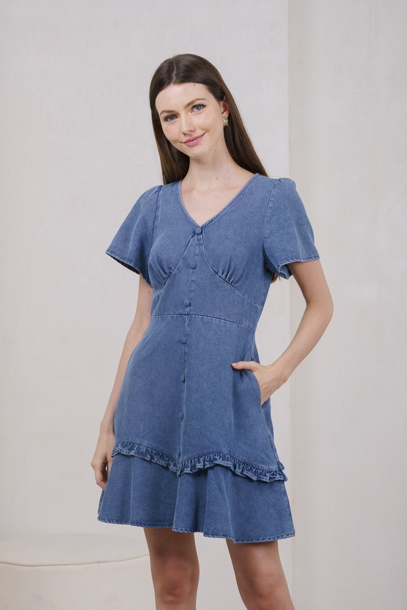 Rio Denim Empire Ruffles Dress (XS)