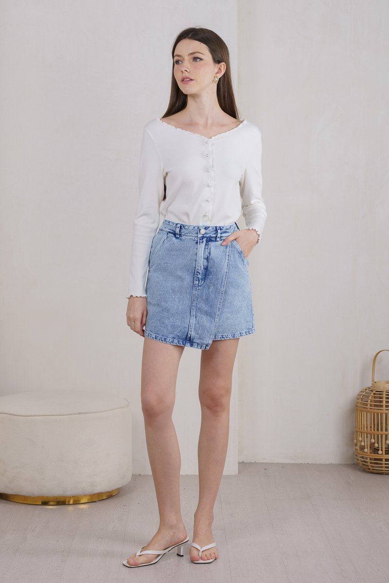 Oren Denim Overlap Pocket Skort In Acid Wash