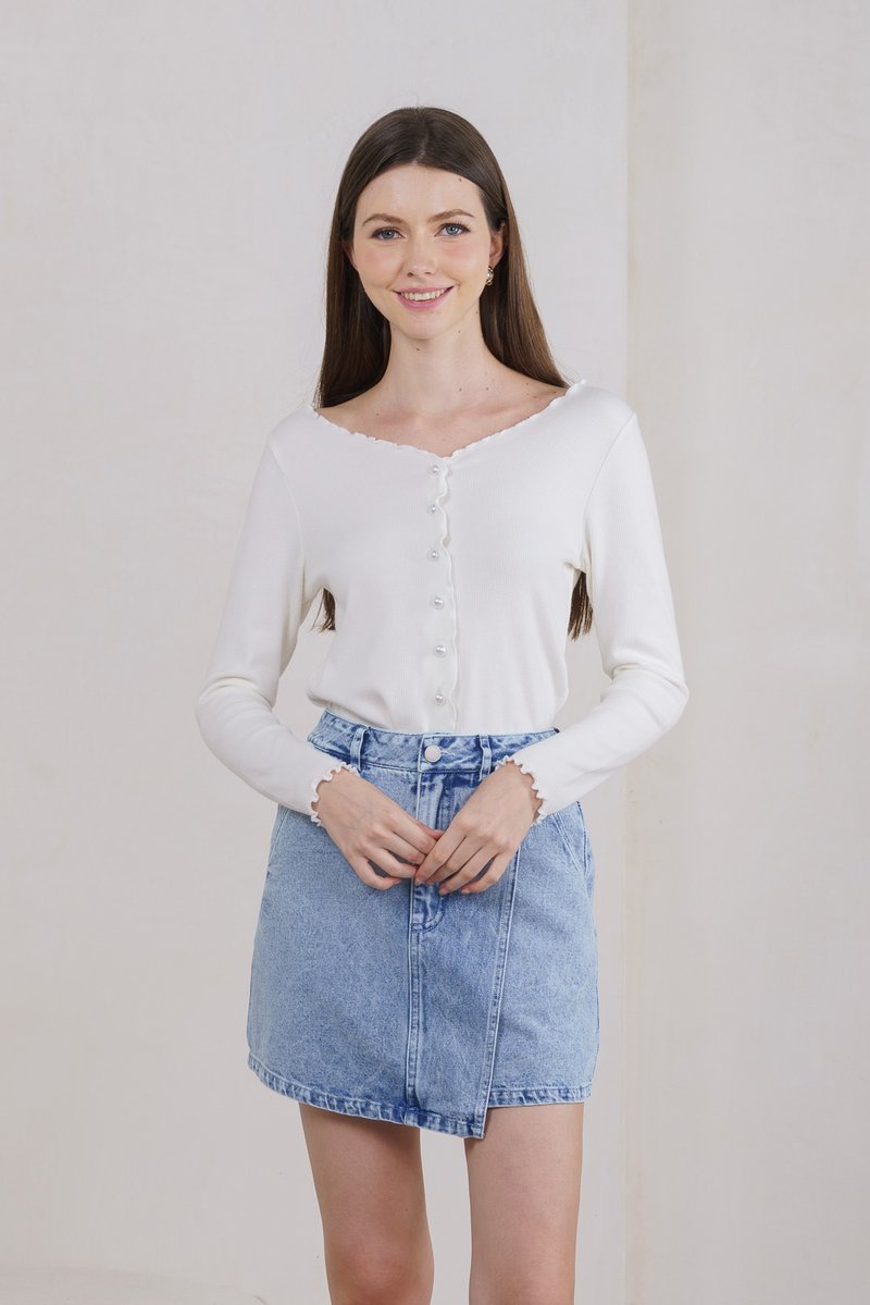Oren Denim Overlap Pocket Skort In Acid Wash