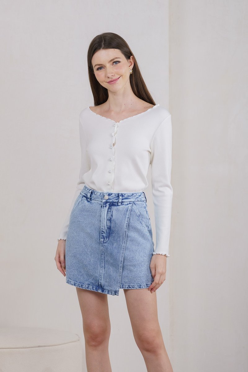 Oren Denim Overlap Pocket Skort In Acid Wash