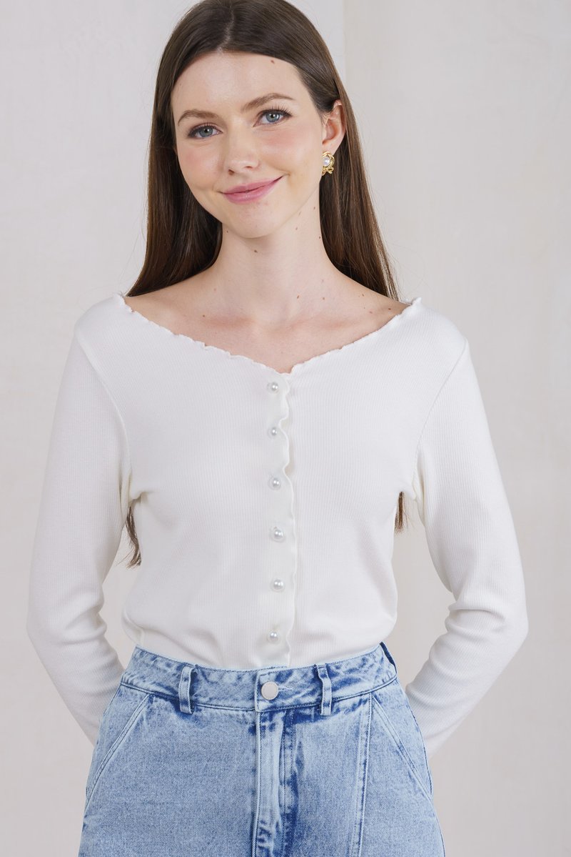 Nadine Pearl Button Knit Cardigan In White