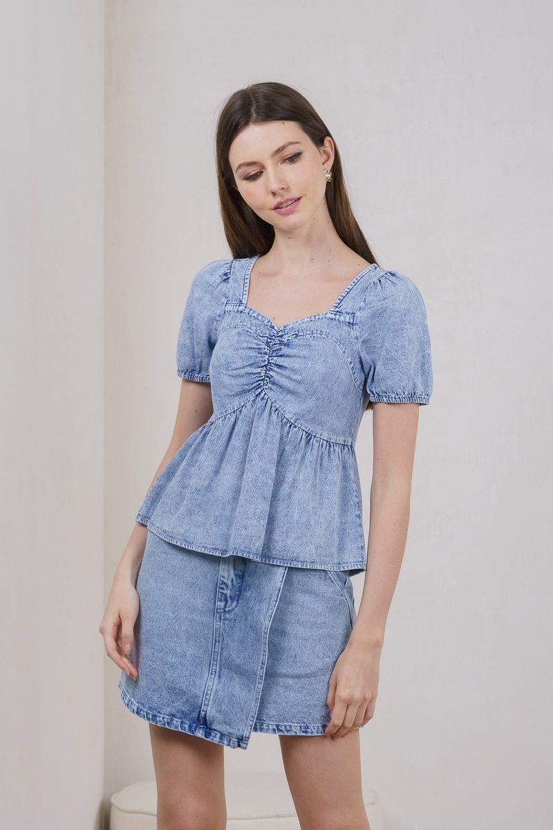 Terra Denim Sweetheart Top In Acid Wash