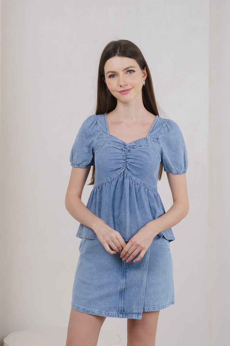 Oren Denim Overlap Pocket Skort In Light Wash