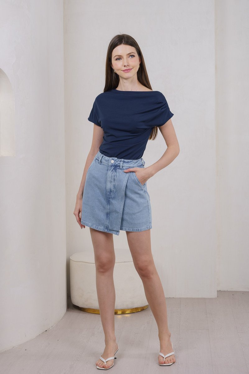 Odette Draped Top In Navy