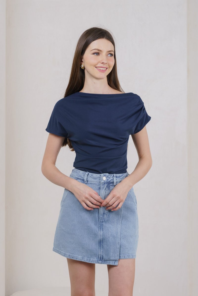 Odette Draped Top In Navy