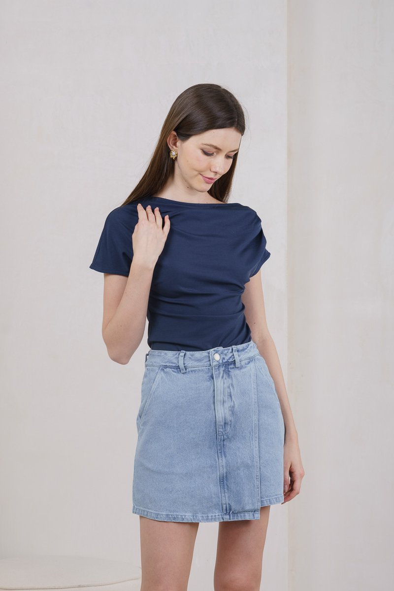 Odette Draped Top In Navy
