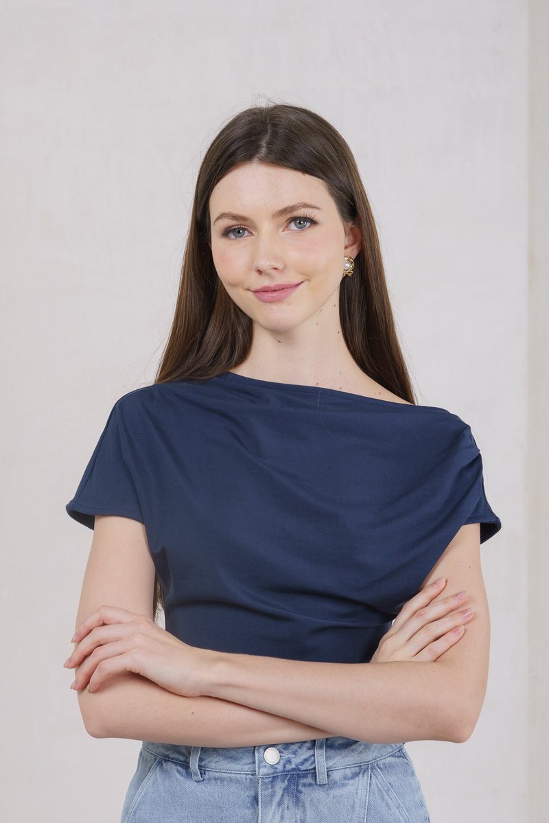 Odette Draped Top In Navy