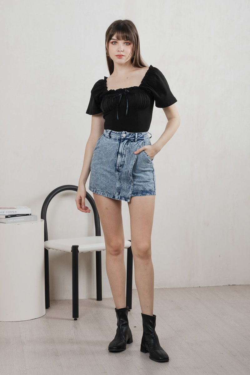 Opra Denim Overlap Skort In Acid Wash