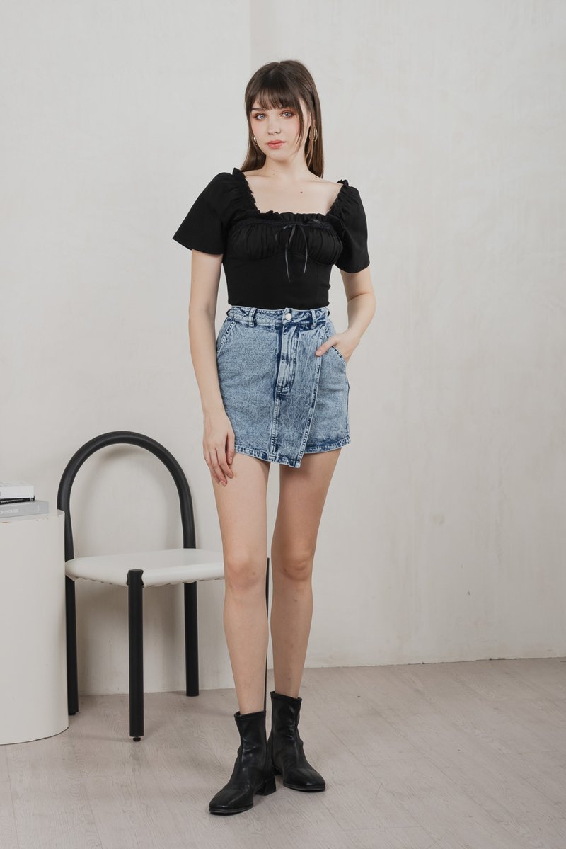 Opra Denim Overlap Skort In Acid Wash