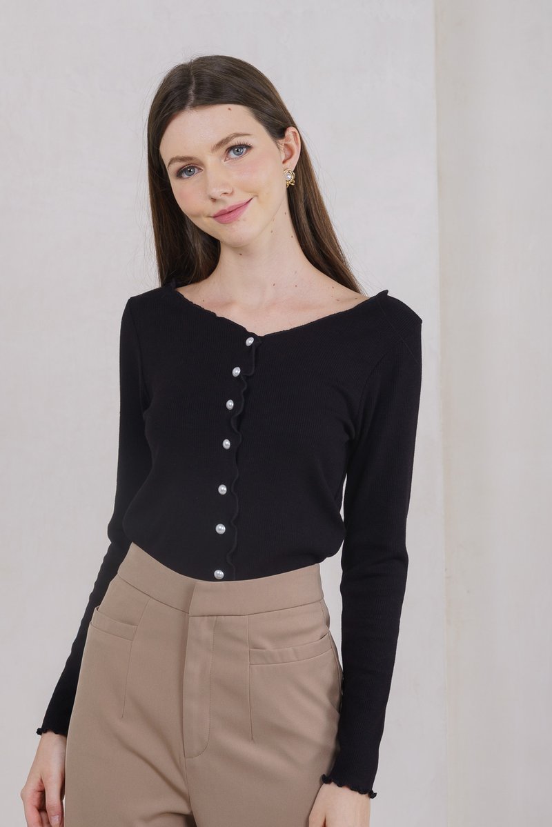 Nadine Pearl Button Knit Cardigan In Black (XS)