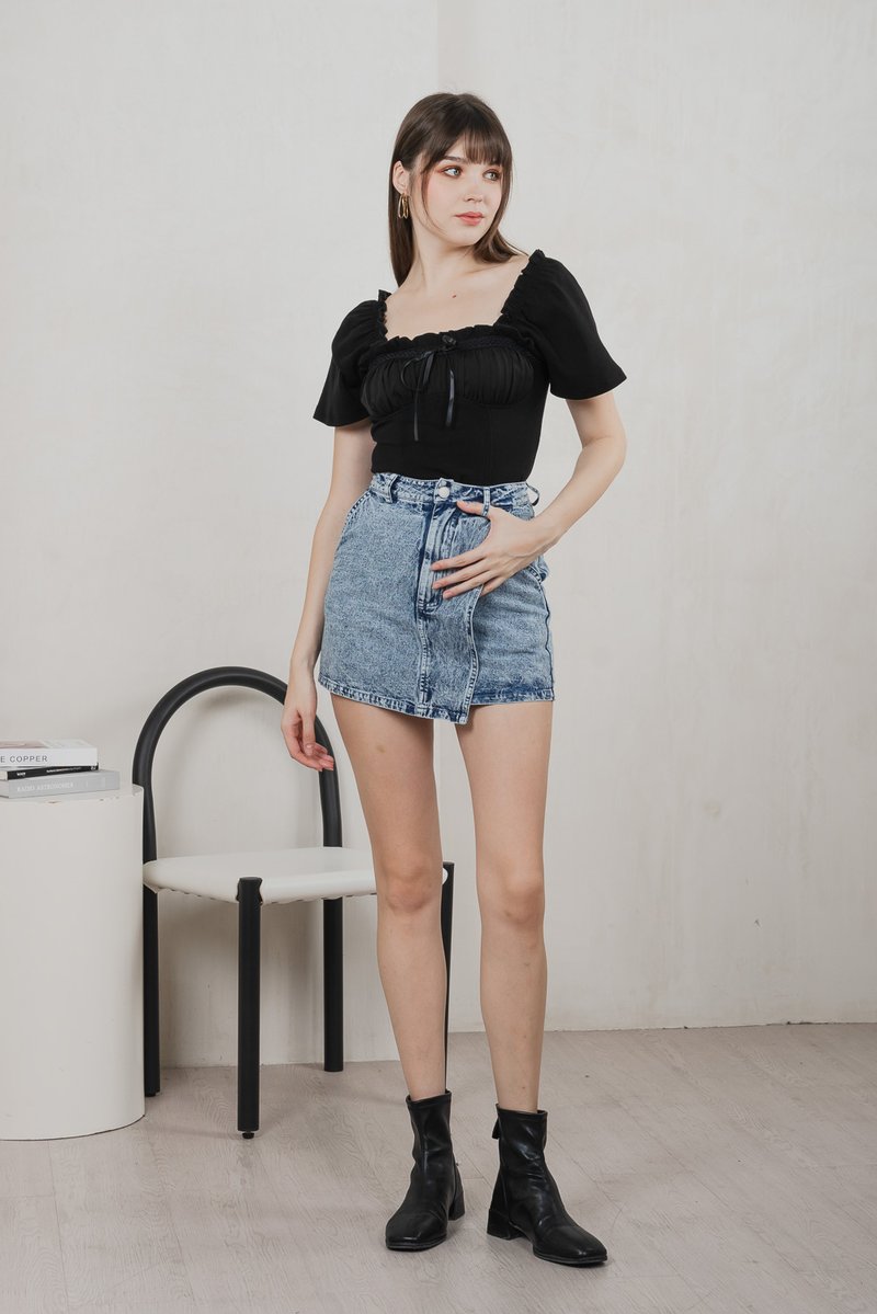 Opra Denim Overlap Skort In Acid Wash
