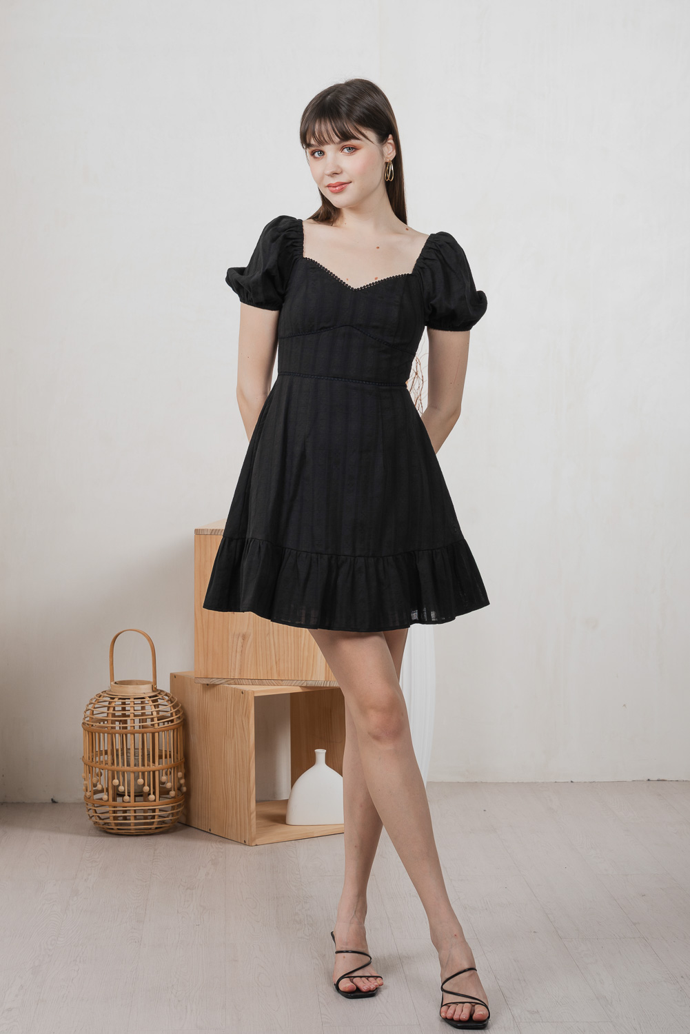 Tova Textured Empire Waist Dress In Black