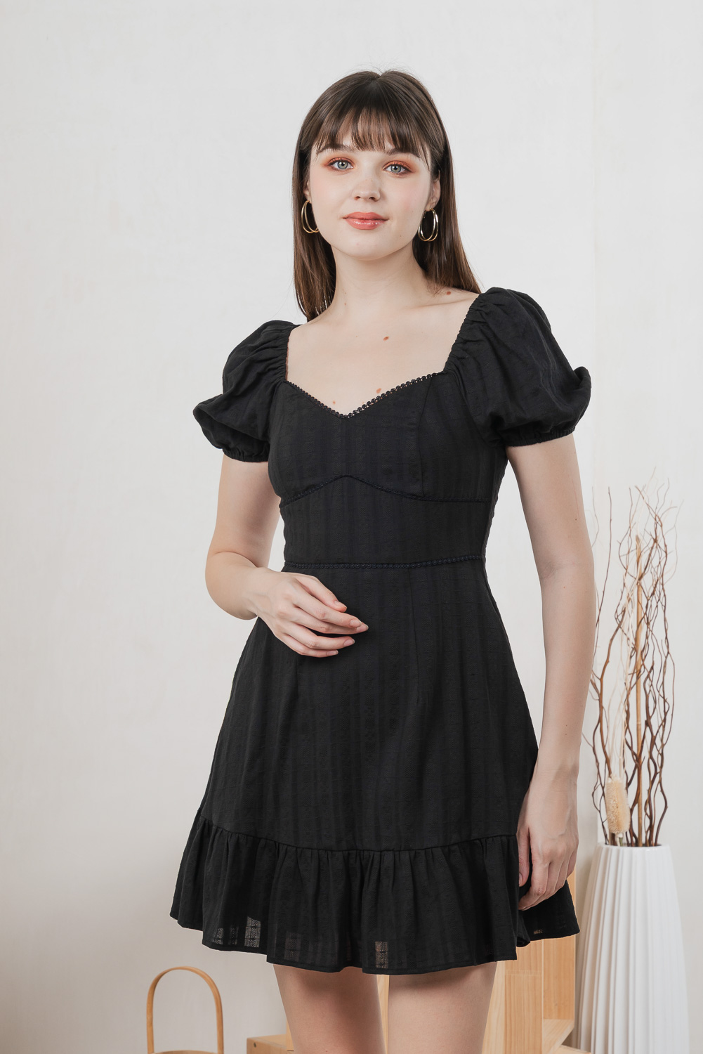 Tova Textured Empire Waist Dress In Black