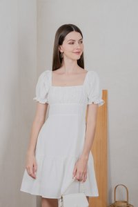 Westin Ruched Dropwaist Dress In White