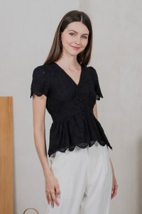 Elsie Eyelet Empire Top In Black (XS)