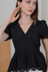 Elsie Eyelet Empire Top In Black (XS)