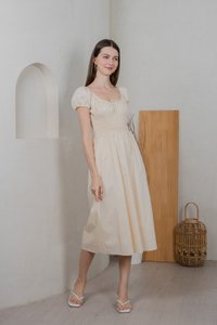 Sunny Smocked Bow Midi Dress In Cream