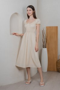 Sunny Smocked Bow Midi Dress In Cream