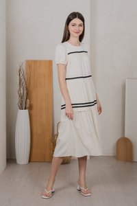 Maurice Contrast Tiered Midi Dress In Cream