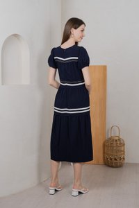 Maurice Contrast Tiered Midi Dress In Navy