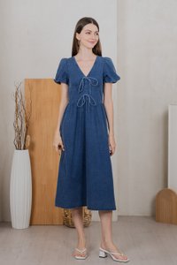 Embrace Denim Ribbon Midi Dress in Mid Wash
