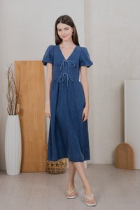 Embrace Denim Ribbon Midi Dress in Mid Wash