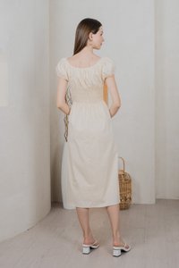 Sunny Smocked Bow Midi Dress In Cream