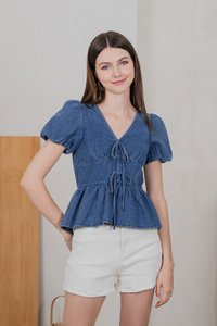 Embrace Denim Empire Ribbon Top in Mid Wash (XS)